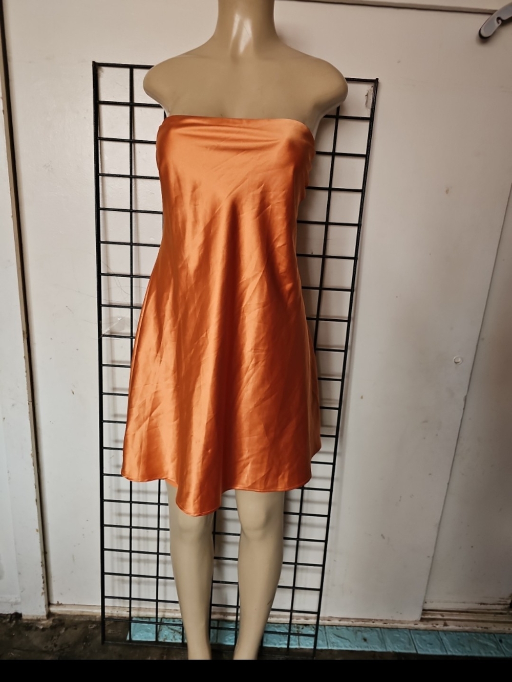 wild fable Satin Strapless Mini Dress in Orange